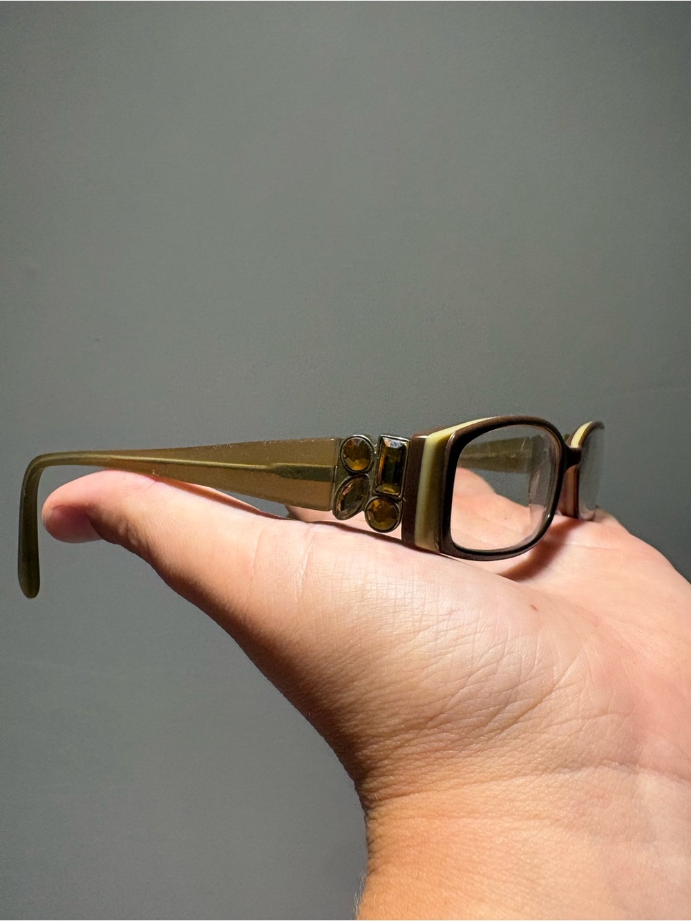 Vera Bradley Olive Green Rectangle Reading Glasses with Amber Accents